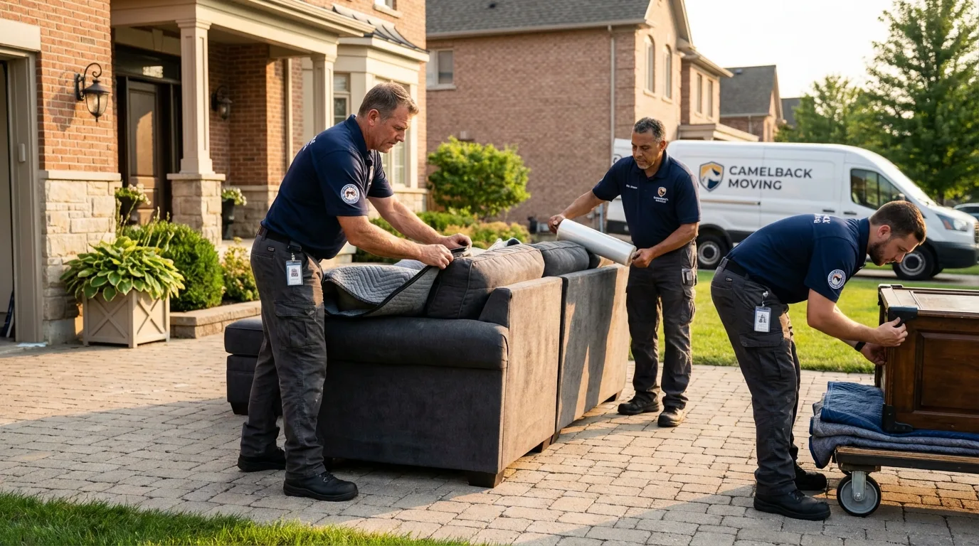 Large estate moving crew wrapping furniture in Lynn, MA