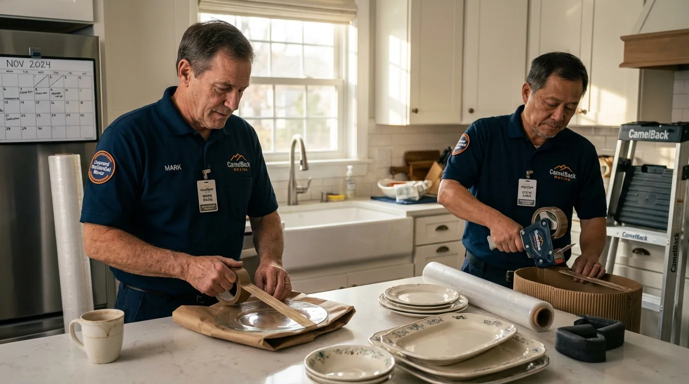 Professional crew packing kitchen dishware in Lynn, MA